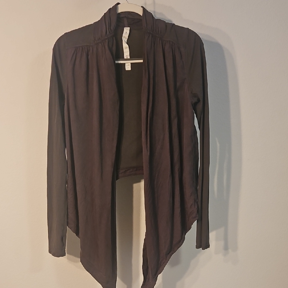 lululemon athletica Brown Army GreenOpen Front Draped Cardigan Sz 6
